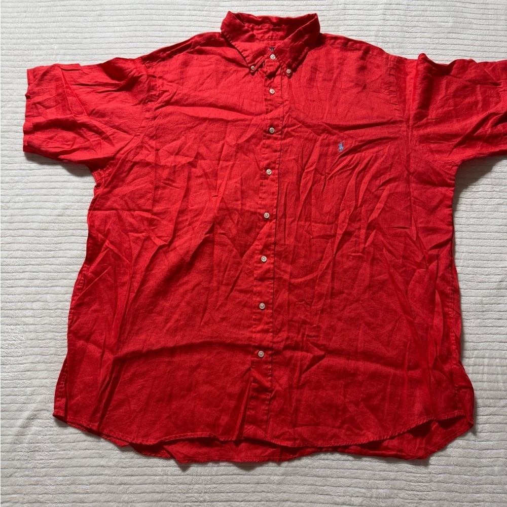 Ralph Lauren Size:2XB,2TG Men's Casual Red Button-Down Shirt Lino